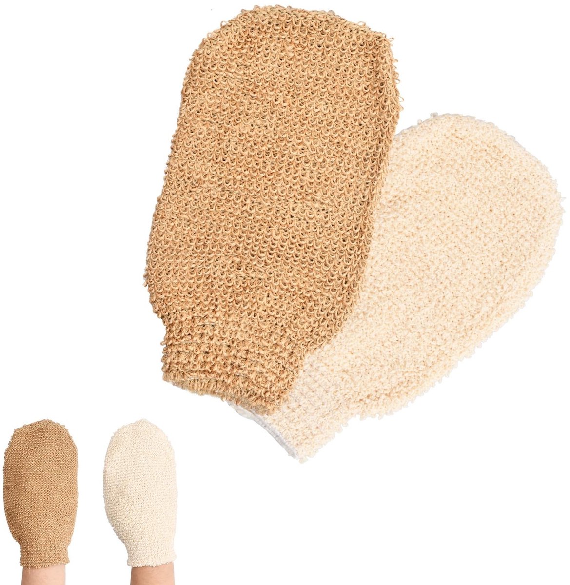 Dailygoods - Peeling-handschoenen - Spa massage - Set van 2 - Bruin en beige - Dode huid verwijderen - Geschikt voor alle huidtypes