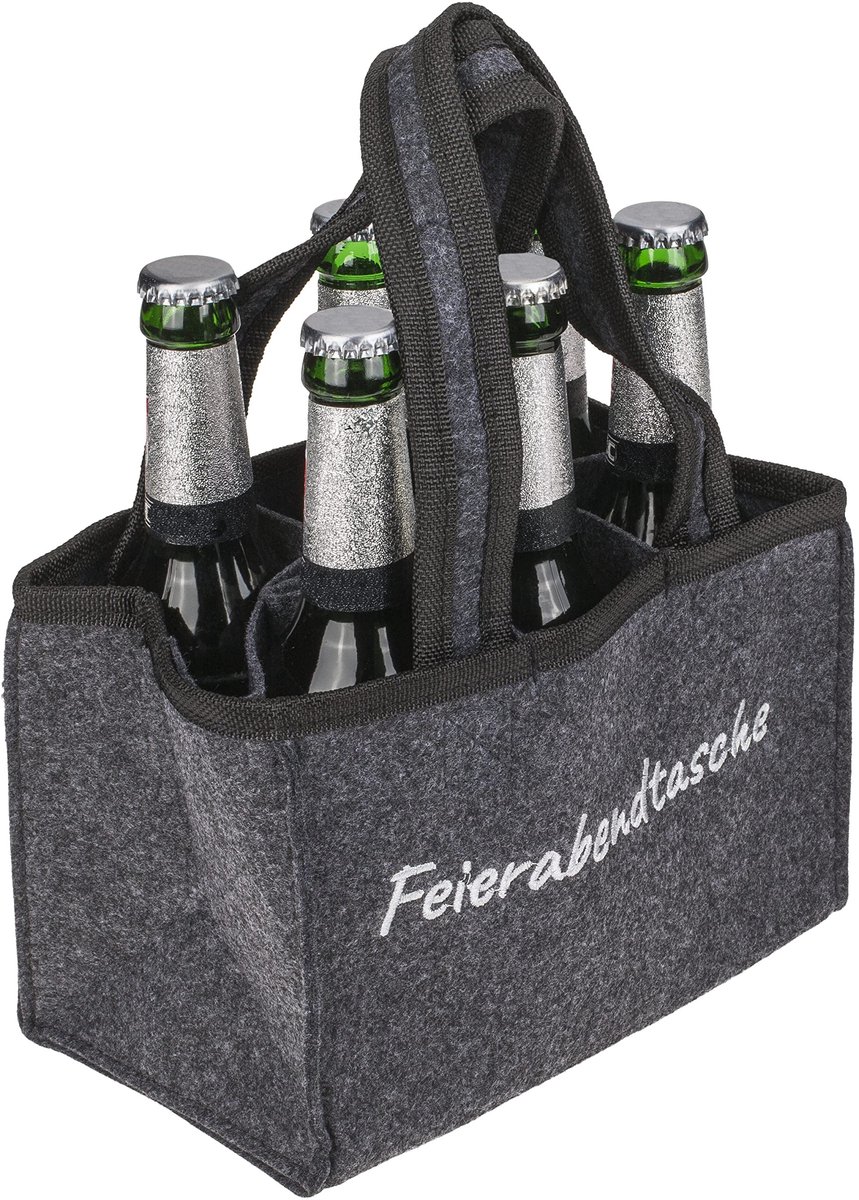 Dailygoods - Stijlvolle vilten flessendrager - Flessendrager voor 6 flessen - Perfect voor barbecue en feesten - Grijs met borduurwerk - Moderne manne