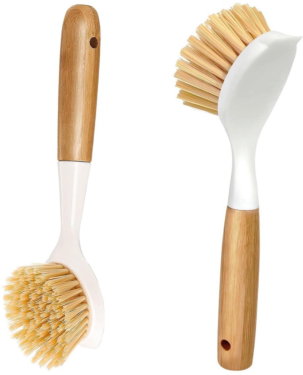 Dailygoods - Afwasborstel - Houten Keukenborstel - Antislip Handgreep - Set van 2 - Duurzaam en Effectief - Geschikt voor Metaal en Keramiek