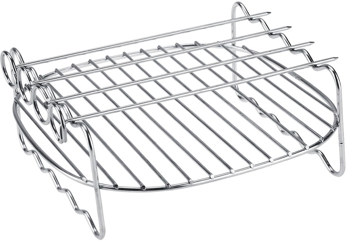 Dailygoods - BBQ Rack - Dubbele Laag Skewers Bakplaat - Geschikt voor Airfryer 4.1L - Verhoogde kookcapaciteit - Ideaal voor barbecue - Kleur zwart