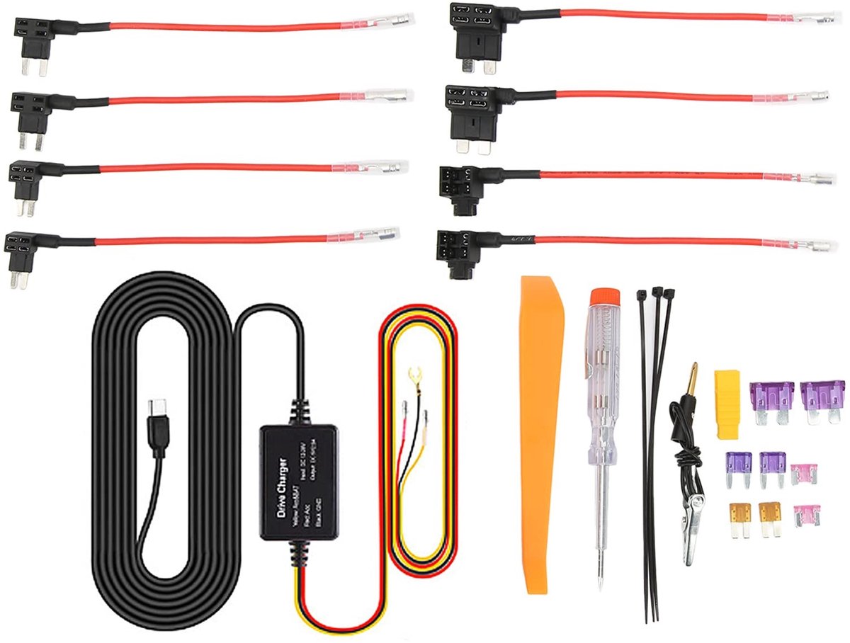 Dailygoods - Dash Cam Hardwire Kit - Voedingskabel voor Dashcams - Eenvoudige installatie - Type C - Geschikt voor GPS Apparaten - Duurzaam en betrouw