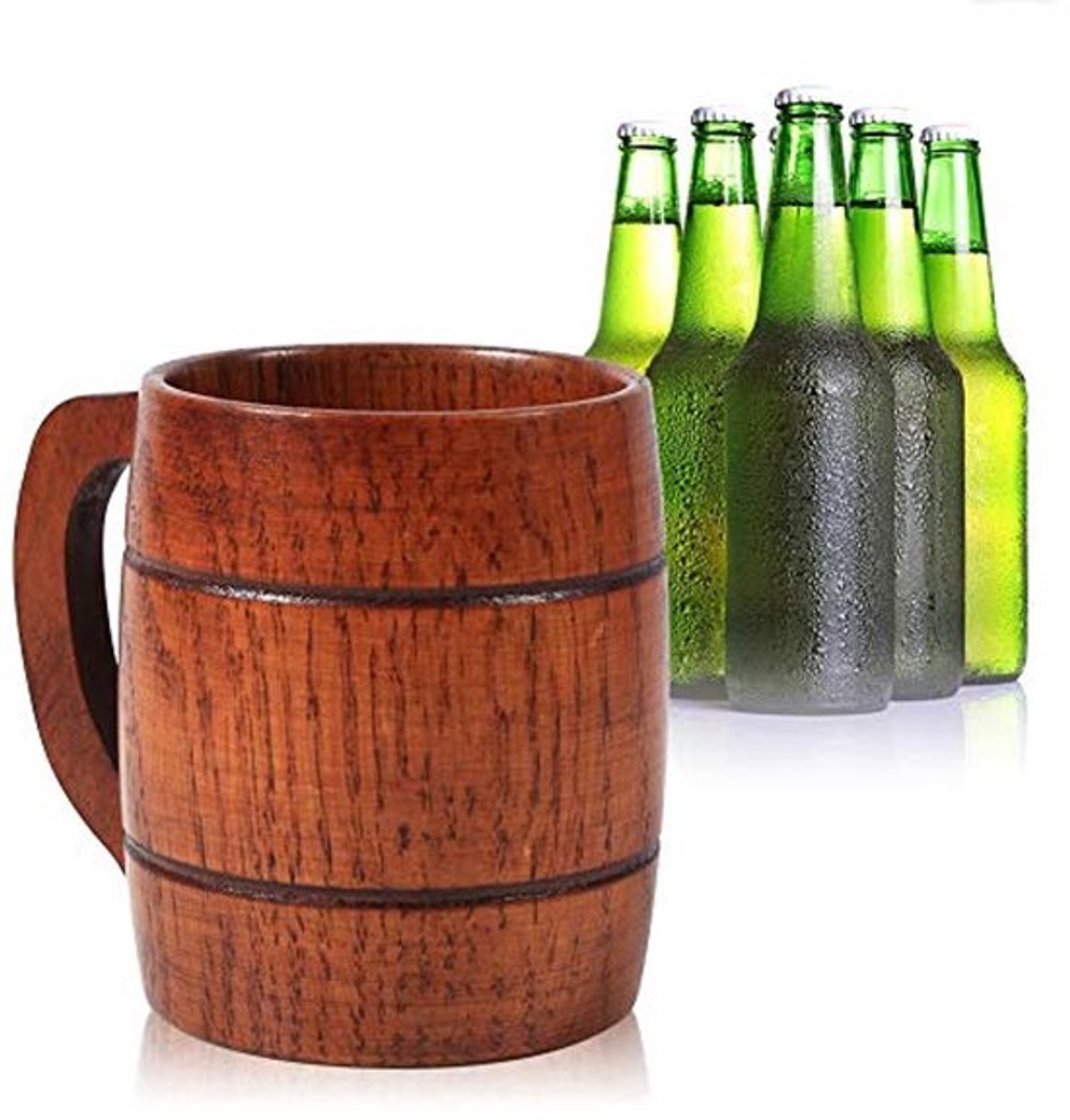 Bierbeker, bierpul van hout, retro, grote inhoud, met handvat voor bar, restaurant, club