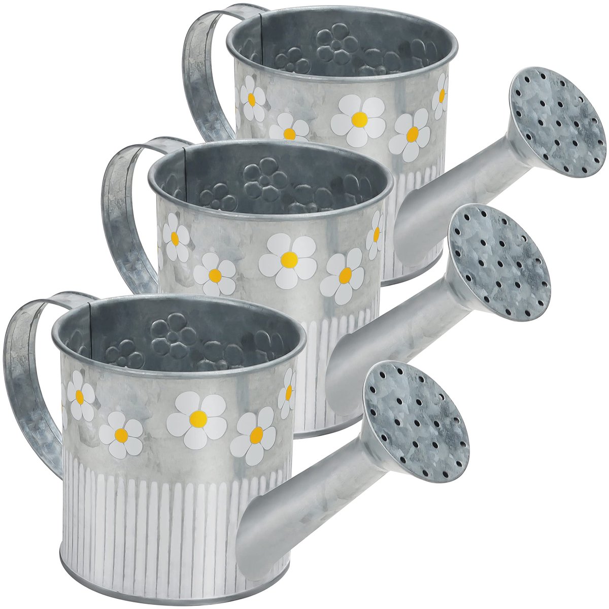 Dailygoods - Decoratieve Plantengieter - Vintage Boeren Stijl - Zilver - Gegalvaniseerd IJzer - Binnen en Buiten Gebruik - Set van 3