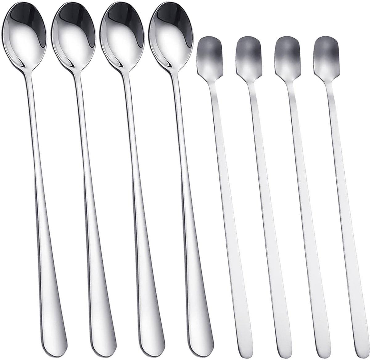 Dailygoods - 4-delige lepelset - Koffielepels - Roestvrij staal - Zilveren lepel met lange handgreep - Ideaal voor desserts - Geschikt voor koffie en