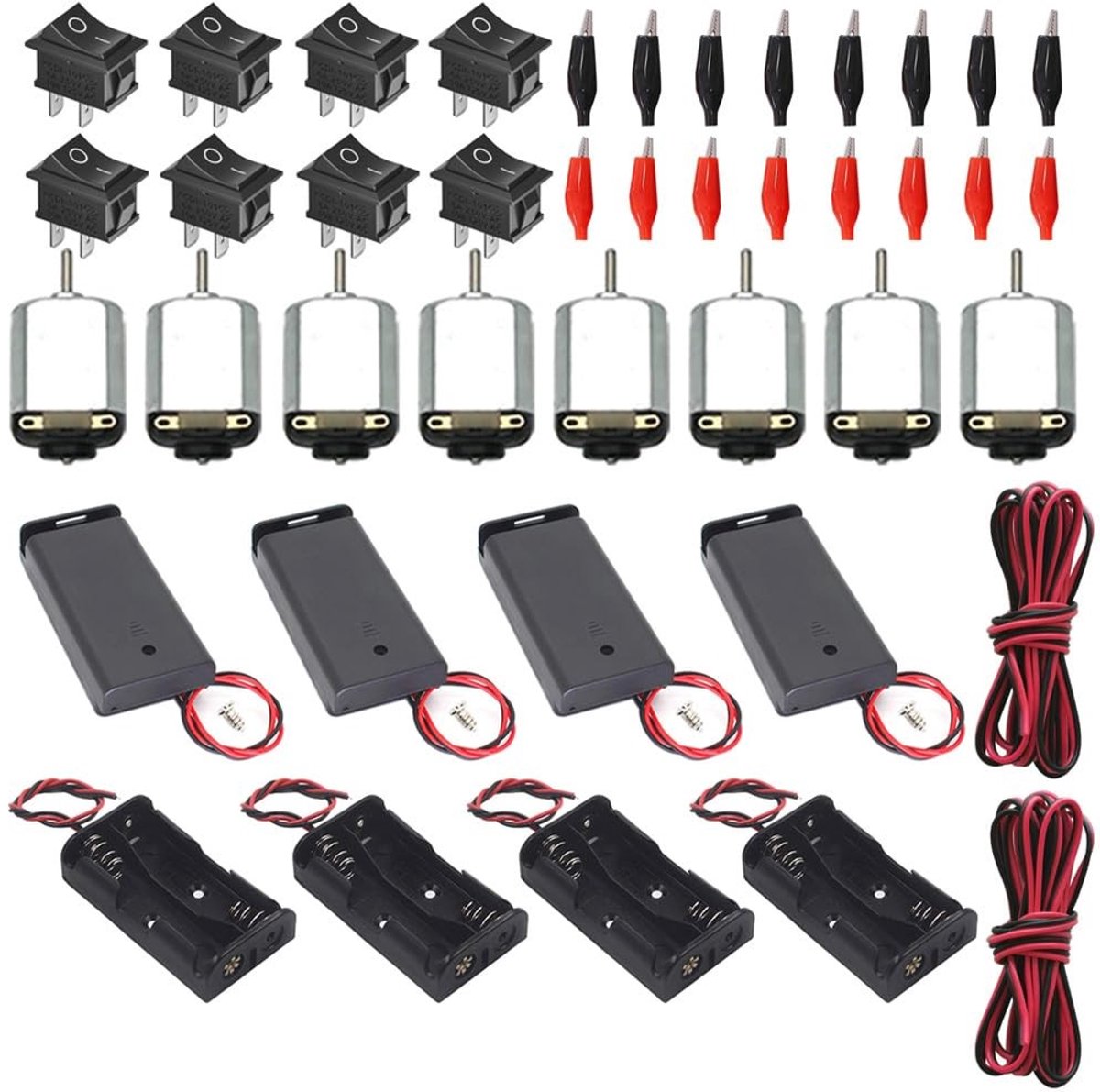 Dailygoods - Elektrische leerset - DC-motoren set - Perfect voor wetenschappelijke projecten - Rechthoekig - Inclusief batterijhouders - Geschikt voor