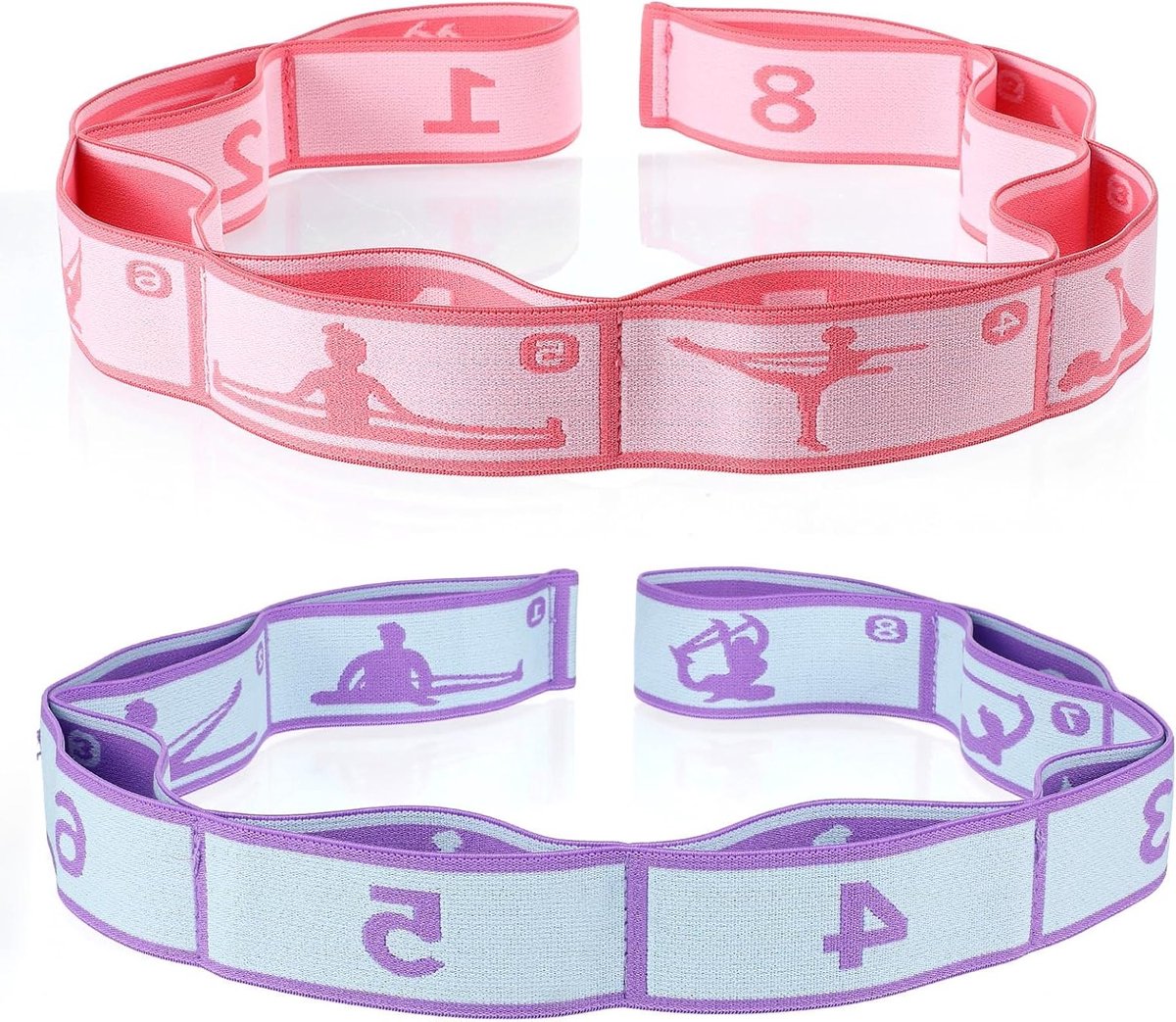 Set van 2 Elastische Yoga Stretch Bands met 8 Lussen voor Fitness, Flexibiliteit en Krachttraining