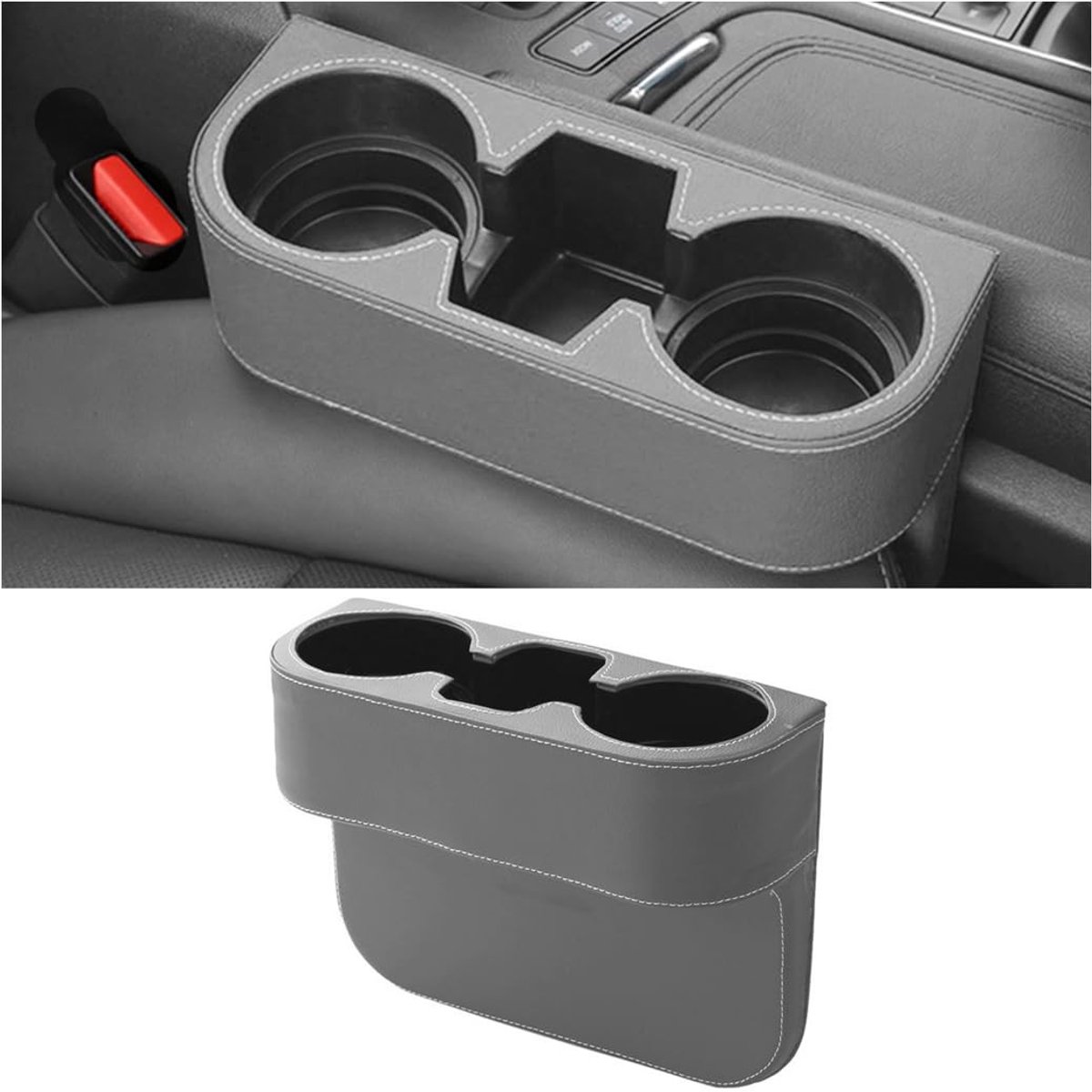 Smoakez - PU-leer voorstoel-luchtvuller - multifunctioneel auto-accessoire - grijs - bekerhouder - universeel ontwerp - geschikt voor alle voertuigen