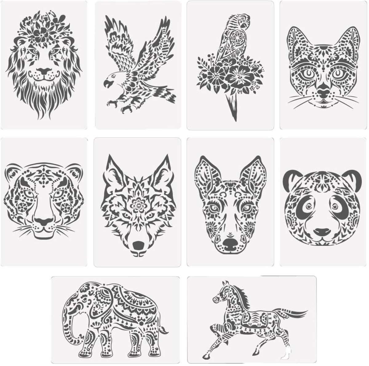 Livia home - Sjablonen om te schilderen - Dierenschildersjablonen - Herbruikbaar en wasbaar - 10 stuks - Scrapbooking - DIY - Creatief schilderen