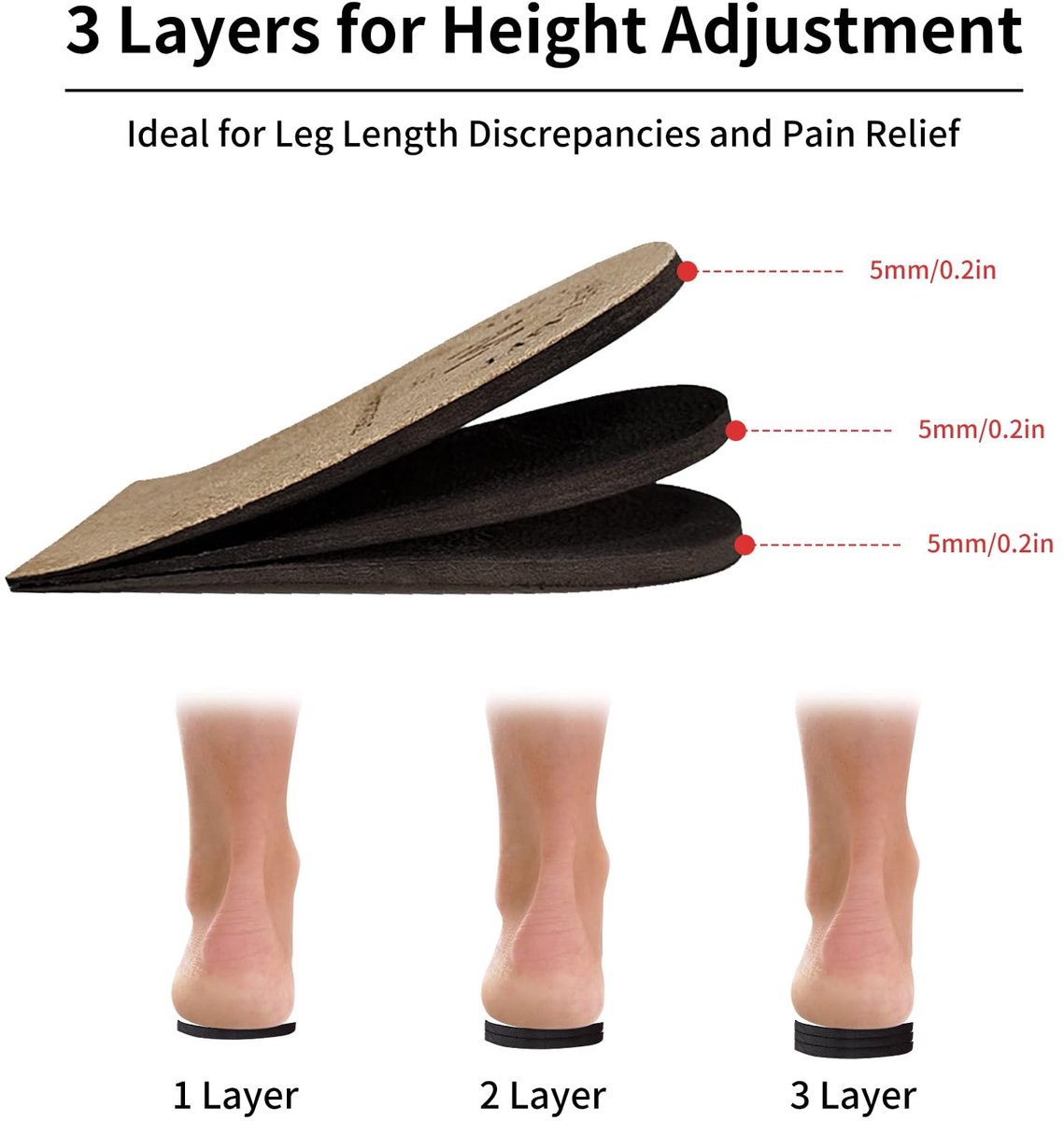 By shayne - Verstelbare inzetstukken - Hielverhogingen - Orthopedisch comfort - Kleur zoals afgebeeld - Inlegzolen voor extra hoogte - Geschikt voor .