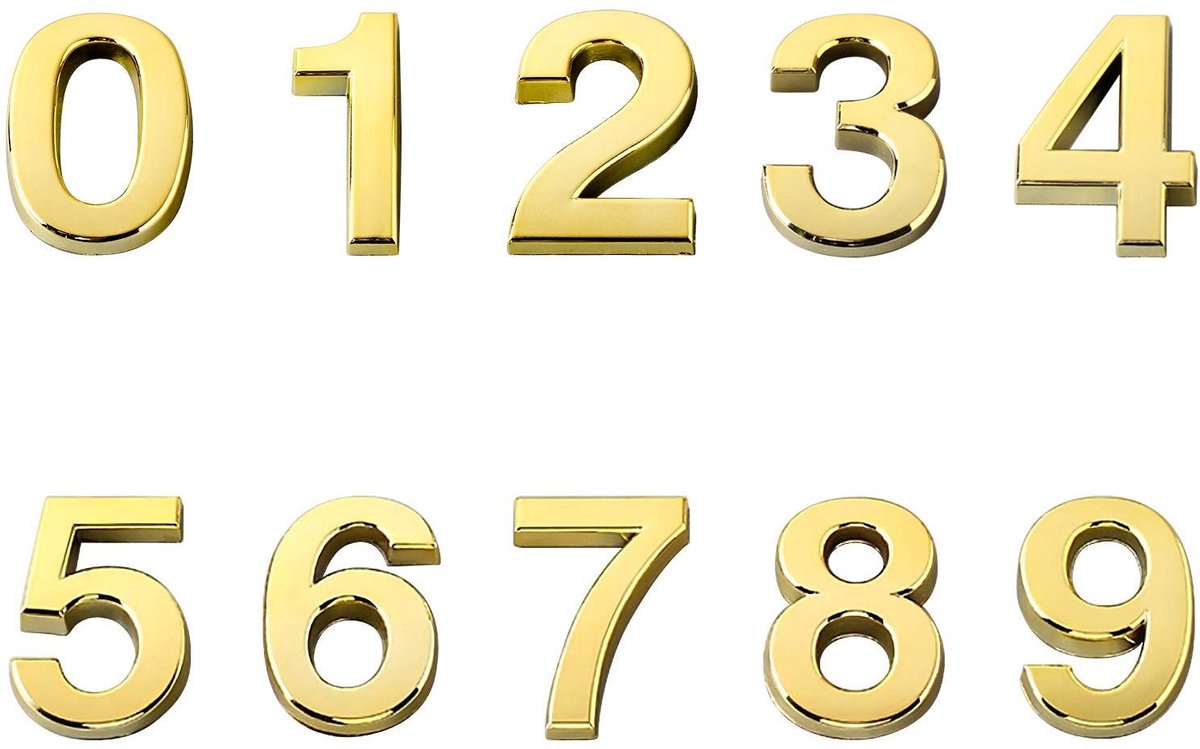 Livia home - Zelfklevende brievenbusnummers - Gouden huisnummers - 3D-vormgeving - Goud - Nummering 0-9 - Voor brievenbus en deur - 10 stuks