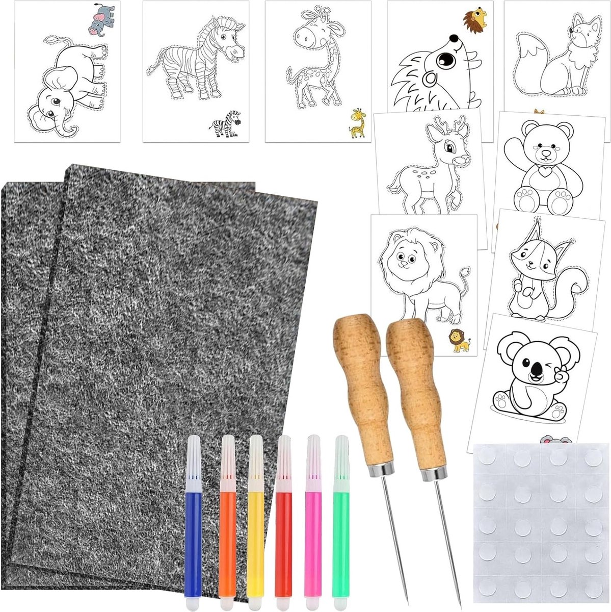 Complete Naaldset voor Kinderen vanaf 3 Jaar - Inclusief Viltnaalden, Borduurpatronen en Waterverf Pens voor Creatieve Knutselprojecten