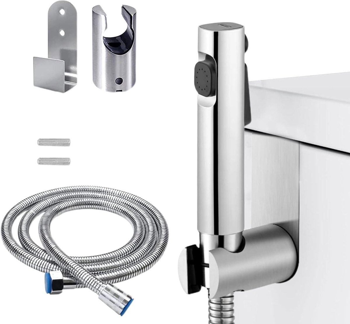Handdouche Set voor Bidet met Dubbele Straal, ABS Kunststof, Ideaal voor Badkamer en Hygiëne, Toilet en Luiers Schoonmaken met Slang, Muurbevestiging