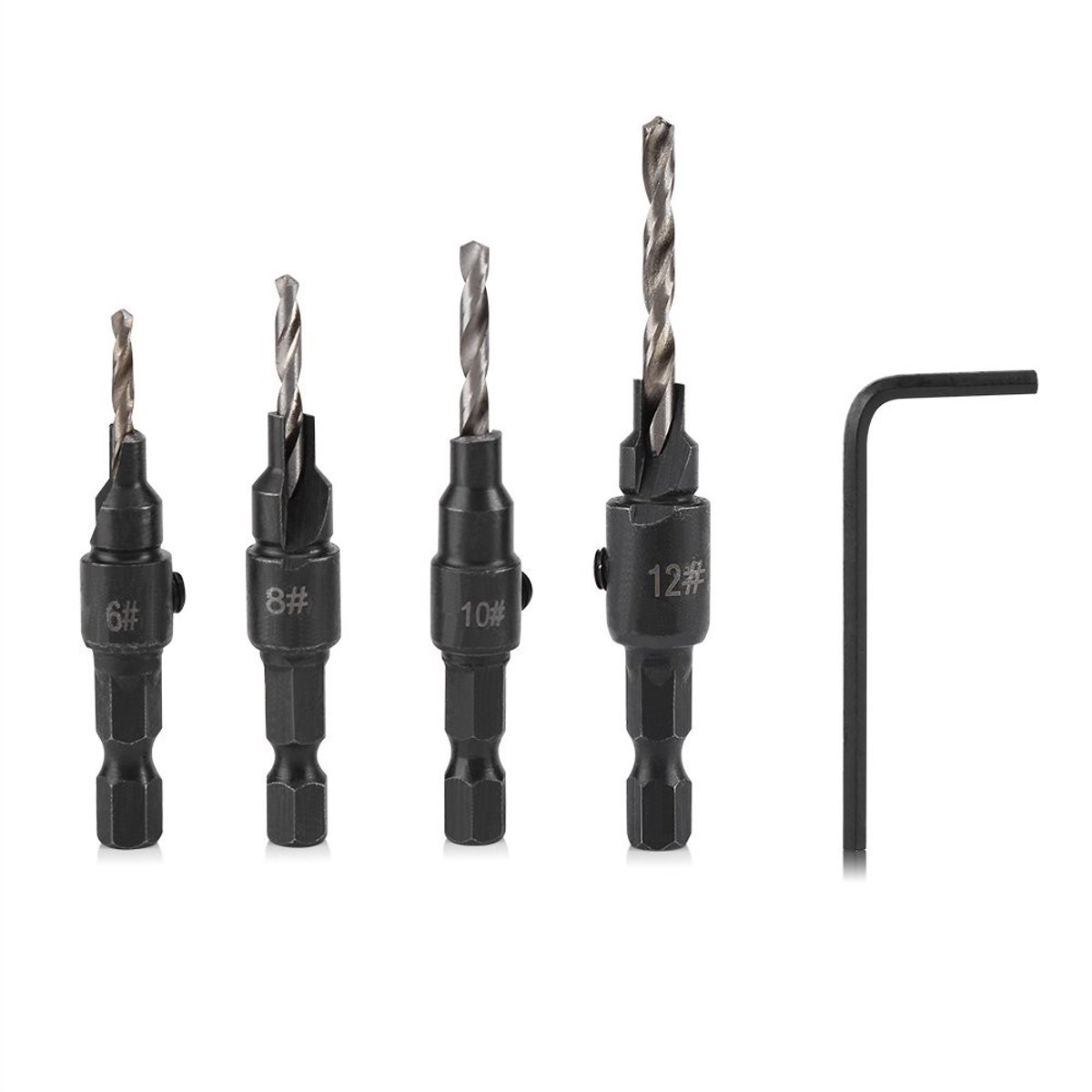 Zerodis HSS Boorset met Hex Shank - 4-delige Countersink Set voor Houtbewerking