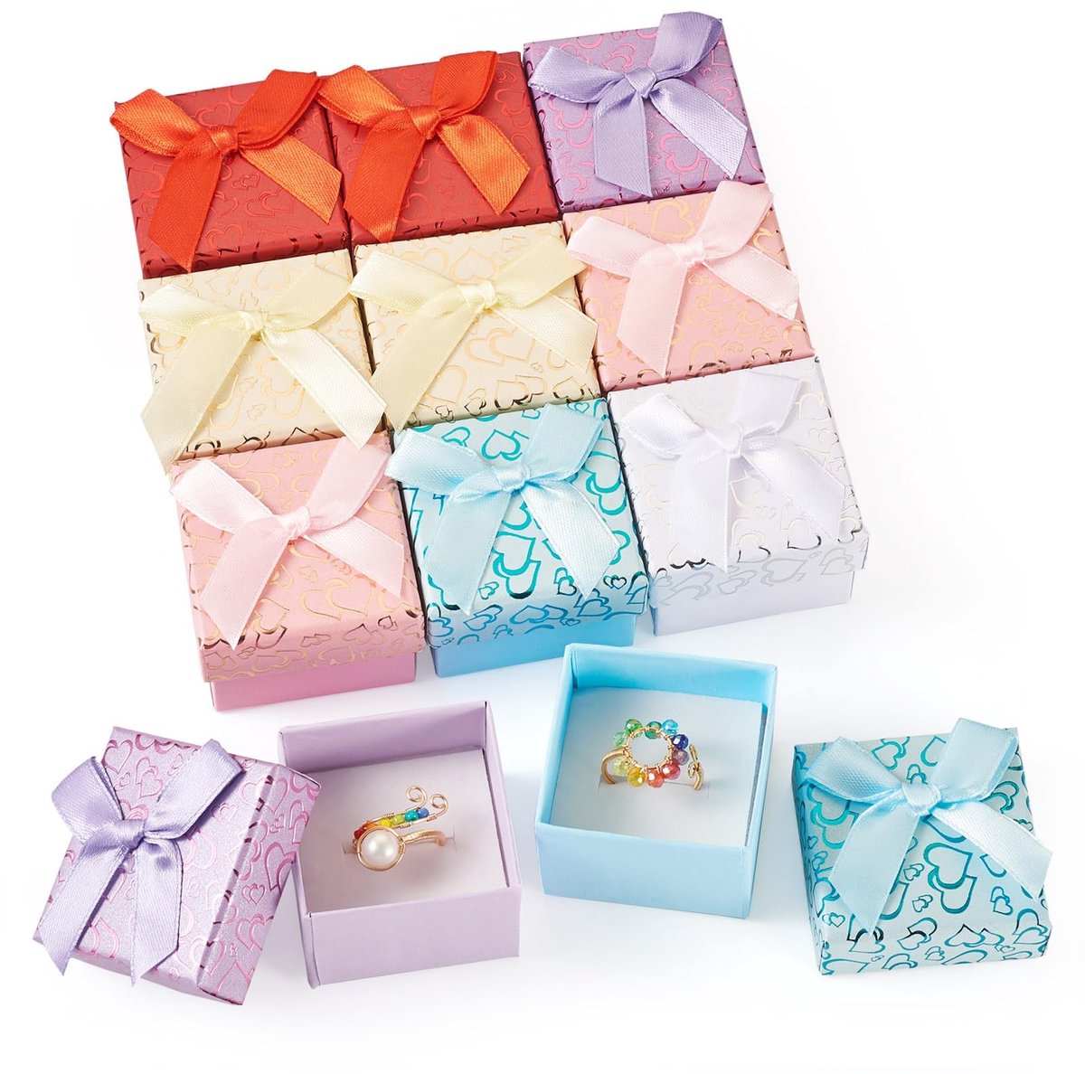 ONF3 - Sieraden Geschenkdozen - Kartonnen Opbergdozen - Vierkant met Hart Patroon - 12 Stuks - Perfect voor Cadeaus - Verpakking - Geschikt voor...