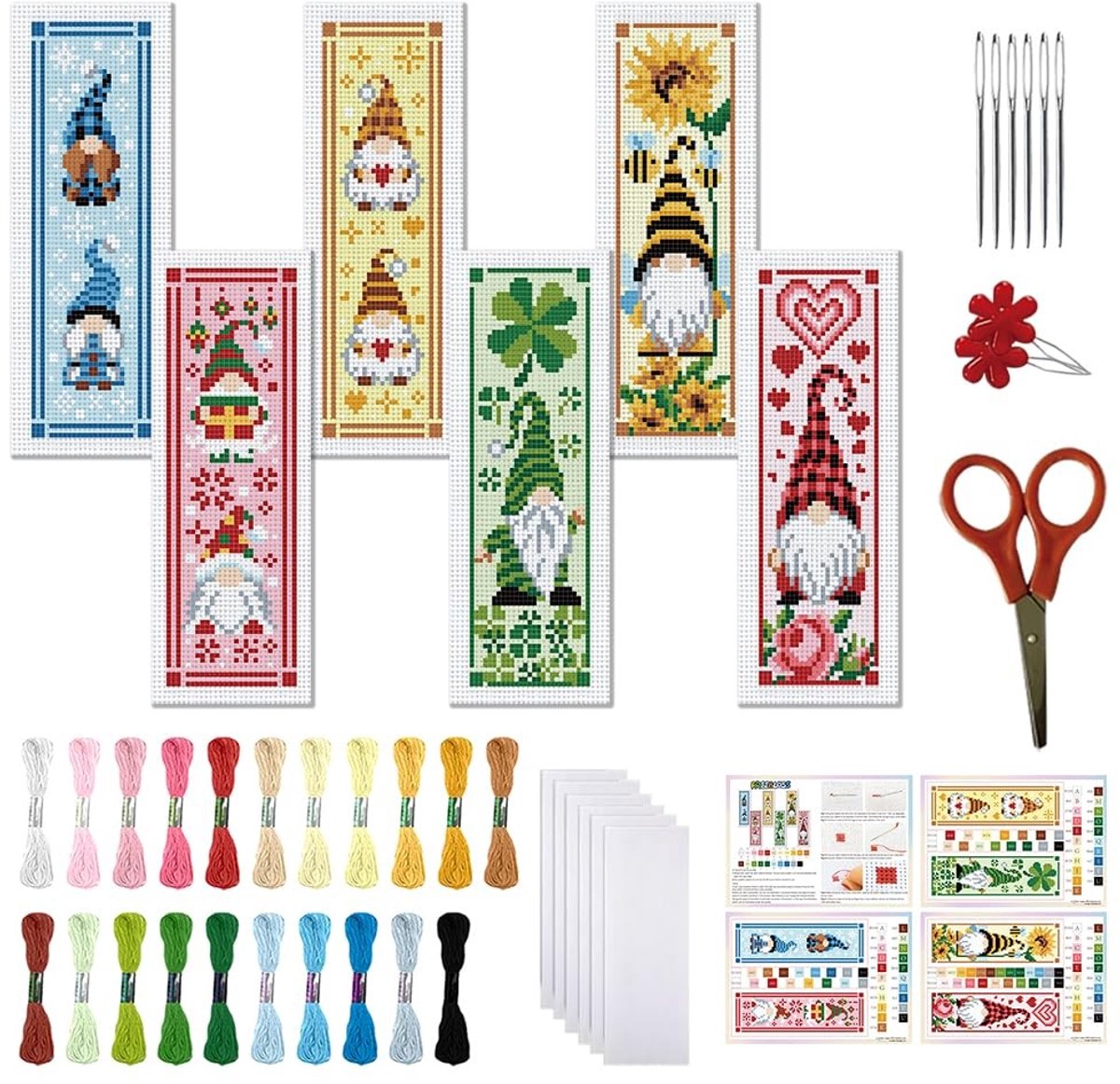 Allecto - Borduurset - Boekenlegger Kit - Geschikt voor Beginners - Gnome Patroon - Creatieve Hobby - 6-delige Set - Borduren