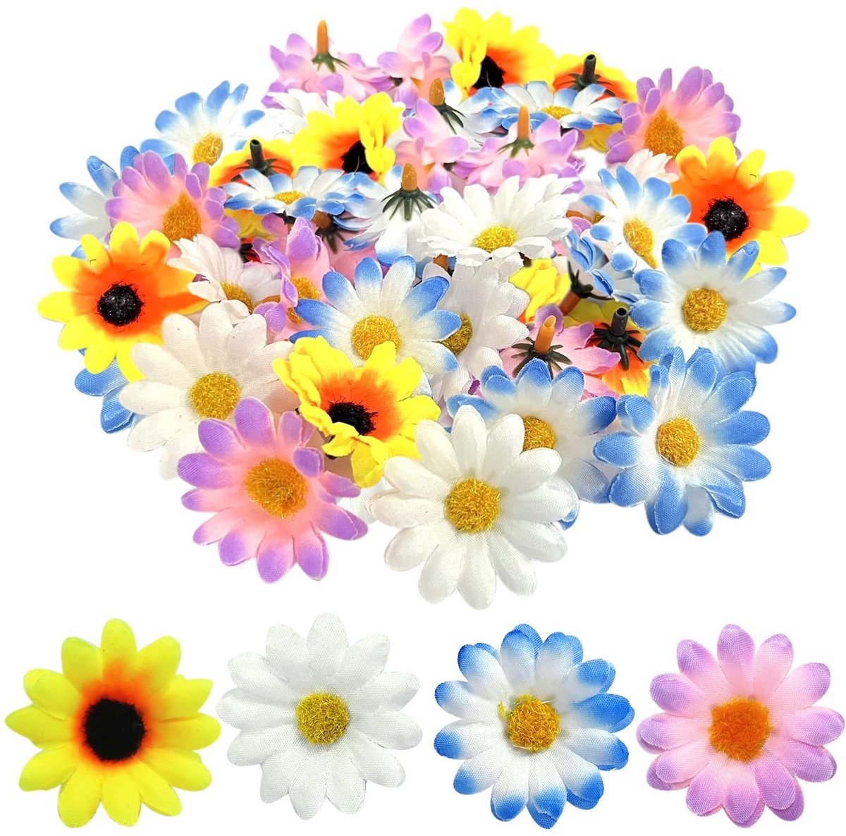 aladdien - Kunstbloemen - Decoratie - 100 stuks - Madeliefjes - Voor bruiloften en feesten - 4 kleuren - Ideaal voor creatief gebruik