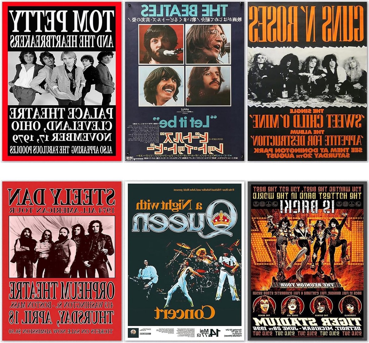 Vintage Rock Album Covers Set van 6, Muurdecoratie voor Thuis, Slaapkamer en Woonkamer, Muziek Posters en Collage Art