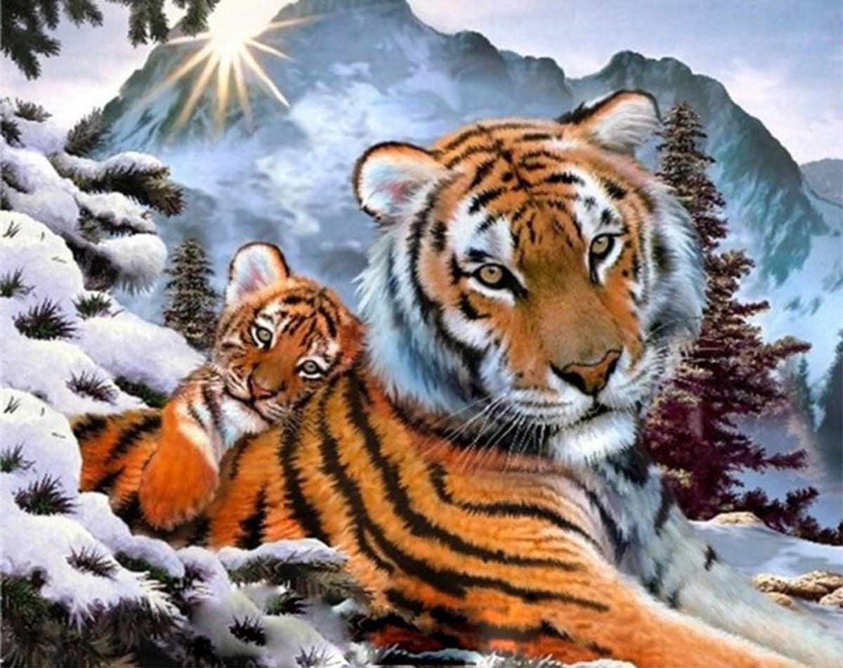 Mooie Wanddecoratie: Wild Tiger Schilderij op Nummer, DIY Olieverf op Canvas 40 x 50 cm voor Thuis en Kantoor