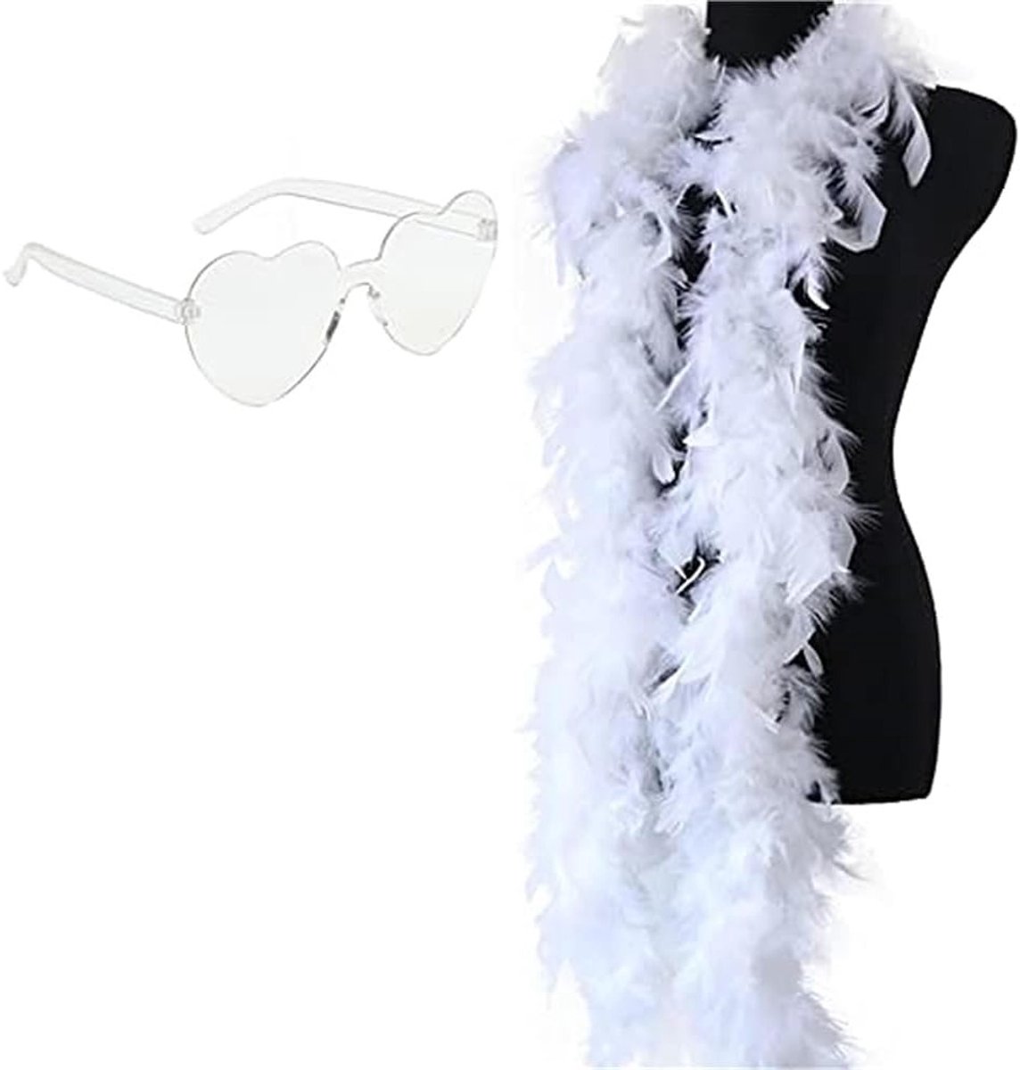 Pluizige verenboa met hartvormige brillen voor vrouwen, perfect voor bruiloften, feesten en carnaval, stijlvolle kostuumdecoratie
