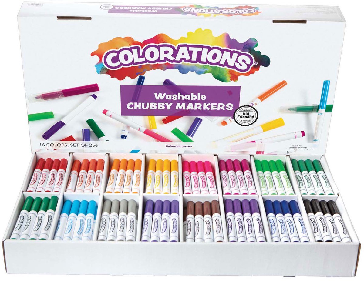 Colorations- Uitwasbare Dikke Markers - 16 Kleuren, 256st.