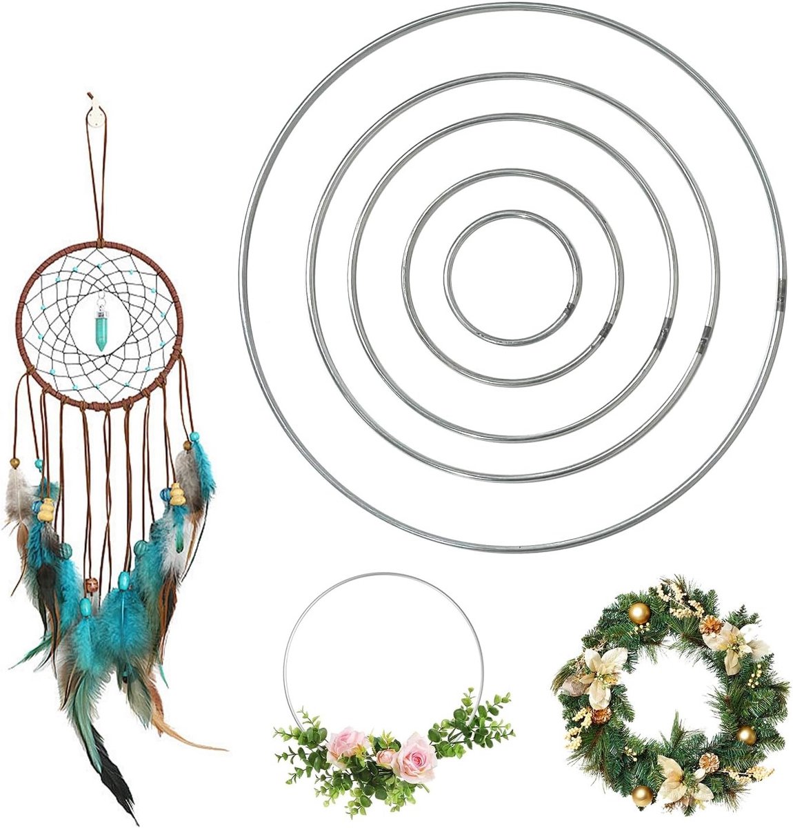 10 Stuks Dromenvanger Ringen, Zilveren Metaal Bloem Hoepels voor Wanddecoratie, Macramé Ringen voor DIY Ambachten en Bruiloft Decoraties