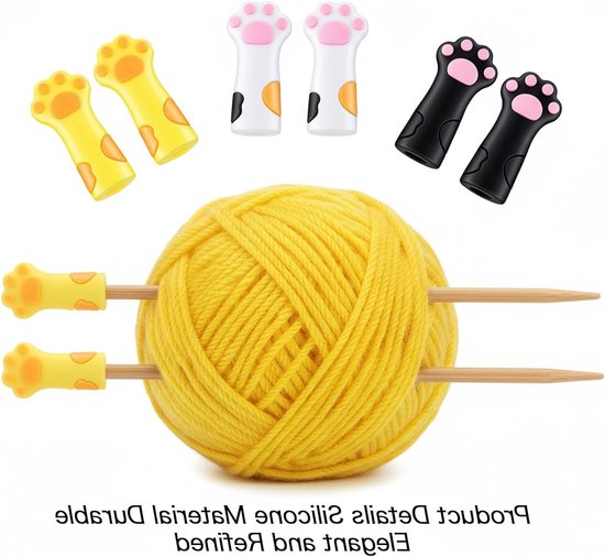 6 Stuks Kattenpoot Stopper voor Breinaalden - Siliconen Naald Caps voor Breien, Haken en DIY Creaties van Merkloos — afbeelding 4