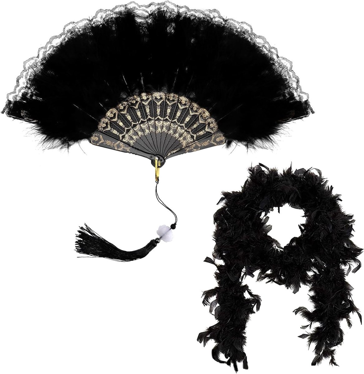 Fluffy Zwarte Veerboa voor Carnaval en Feestjes, Perfect voor Dans, Bruiloften en 1920s Charleston Stijl