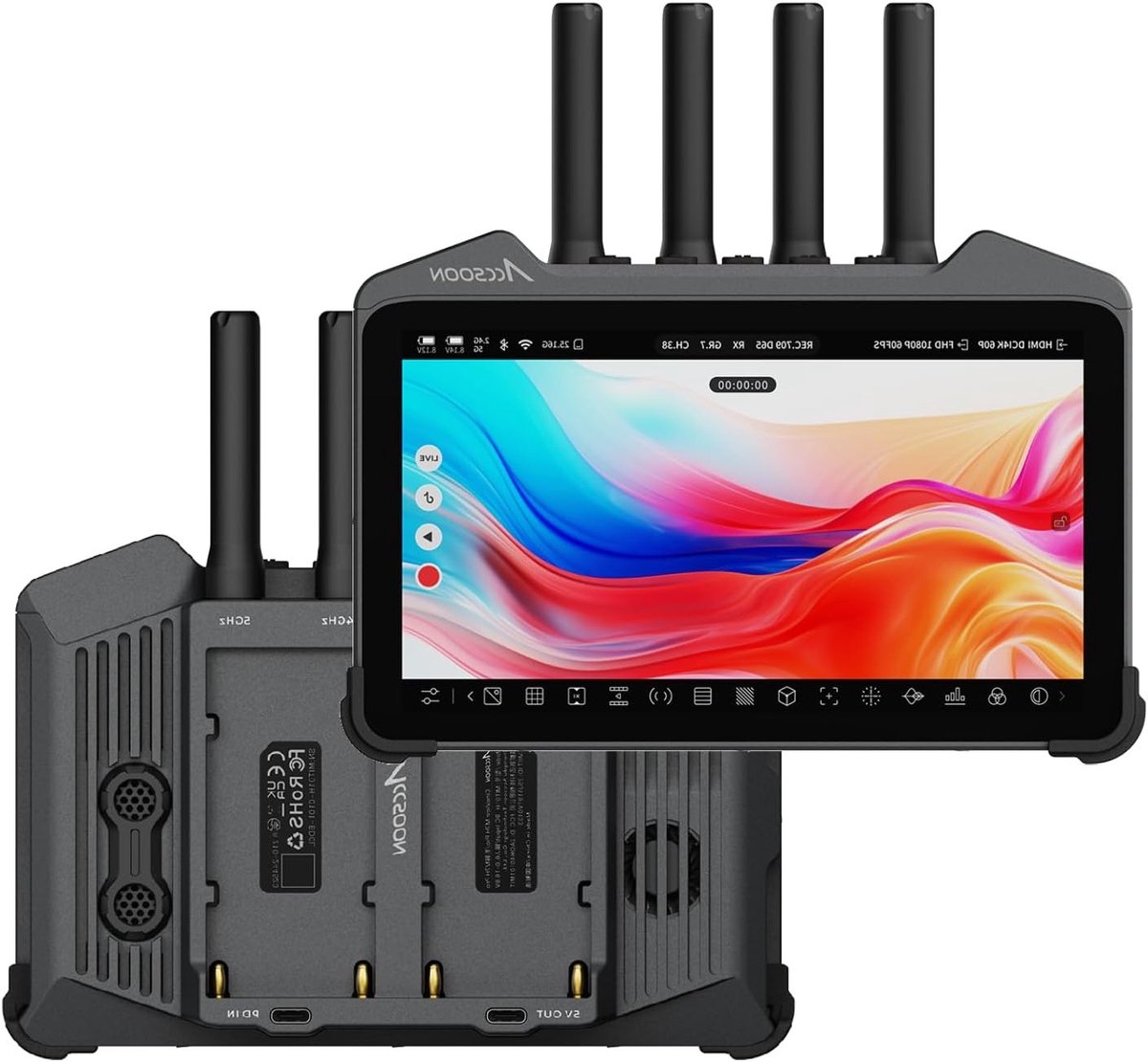 7 inch 4K60 Touchscreen cameramonitor met HDMI, draadloze video-overdracht tot 350 m, 1000 nits helderheid en Android-systeem voor professionele videoproductie