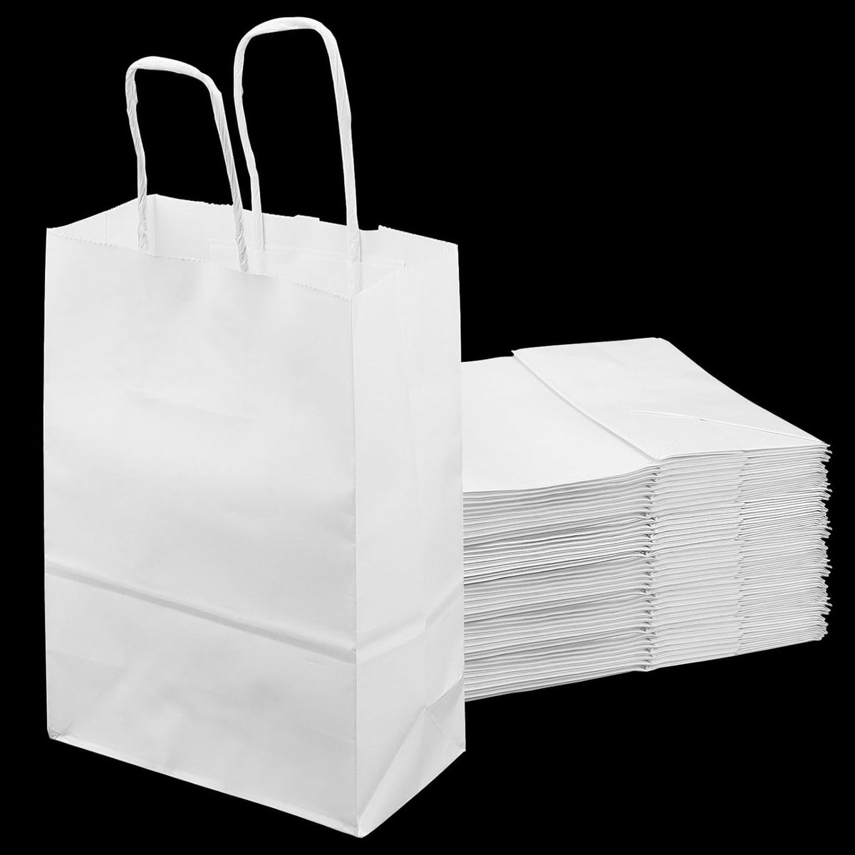 50 Stuks Kleine Witte Papieren Tassen, 15 x 8 x 21 cm, Kraft Tassen met Gedraaide Handvatten voor Feest, Bruiloft en Cadeaus