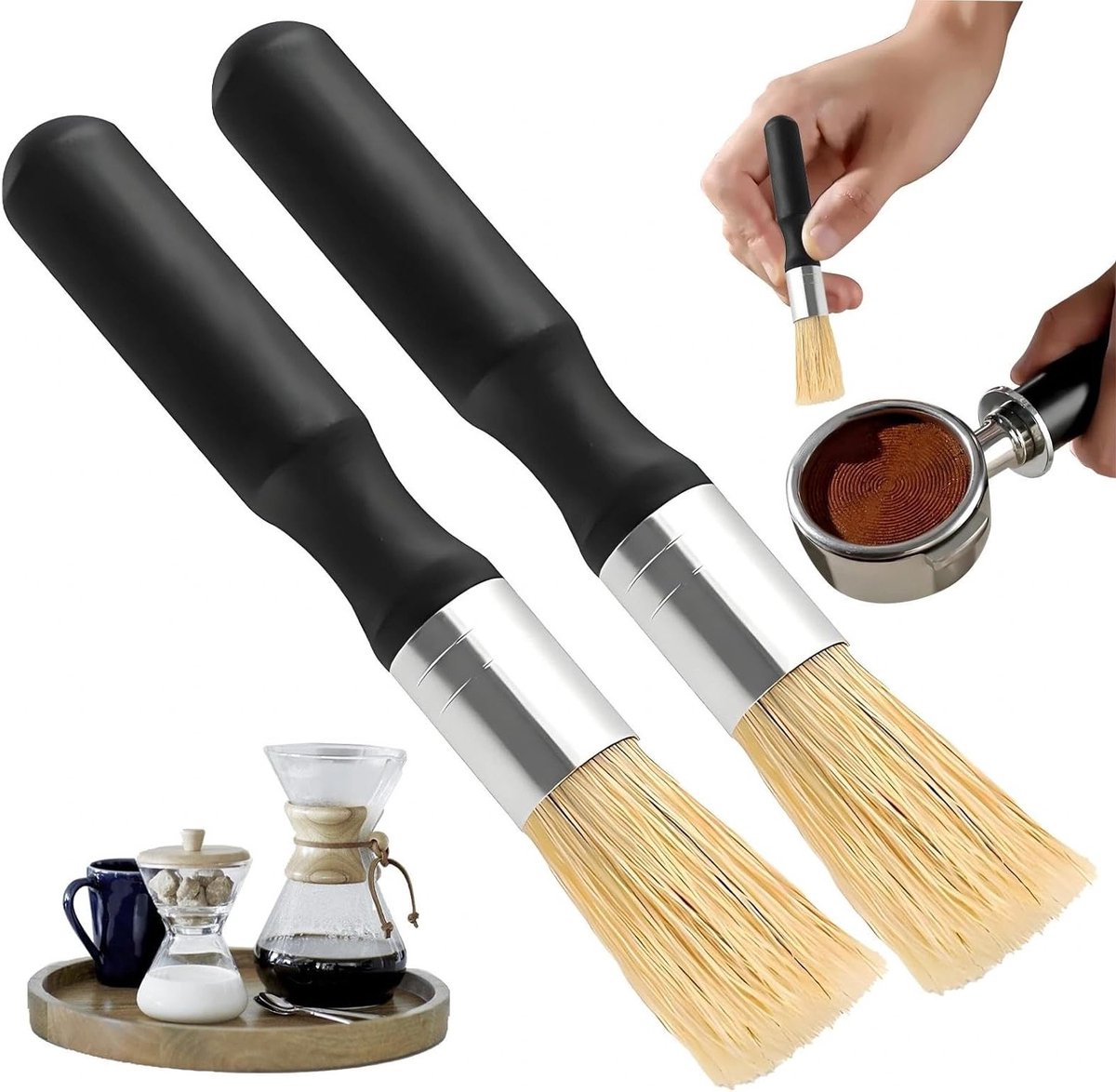 Reinigingsborstel Set Koffiezetapparaat en Molen - Natuurlijk Haar, Ergonomisch