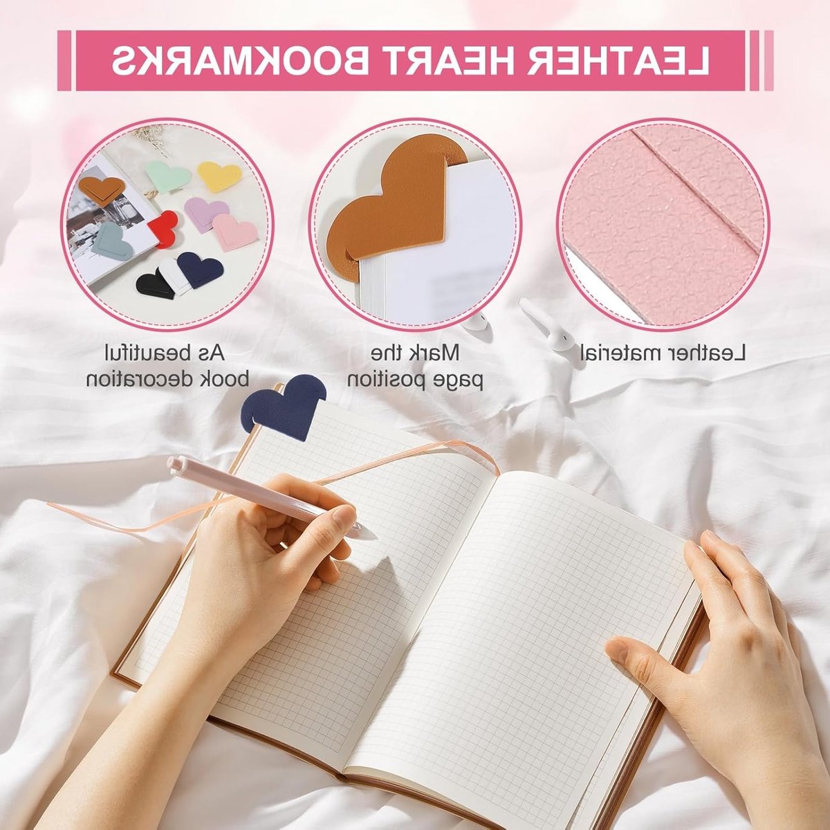 Leuke leren hartvormige boekenleggers - 10 stuks schattige hoekpagina bookmarks voor boekenliefhebbers, perfect als cadeau voor vrouwen, mannen en leraren, roze