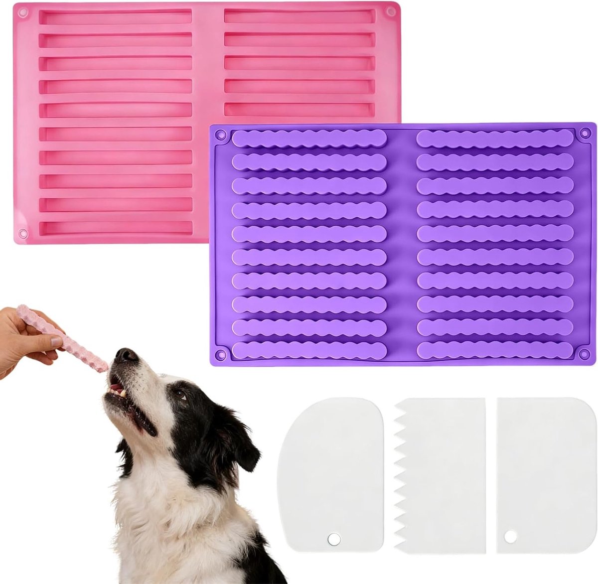 Siliconen vormen voor hondenkoekjes met 3 schrapers en 20 bakmatten voor zelfgemaakte hondensnacks (26 x 17 cm) - Perfect voor hondenliefhebbers en bakplezier