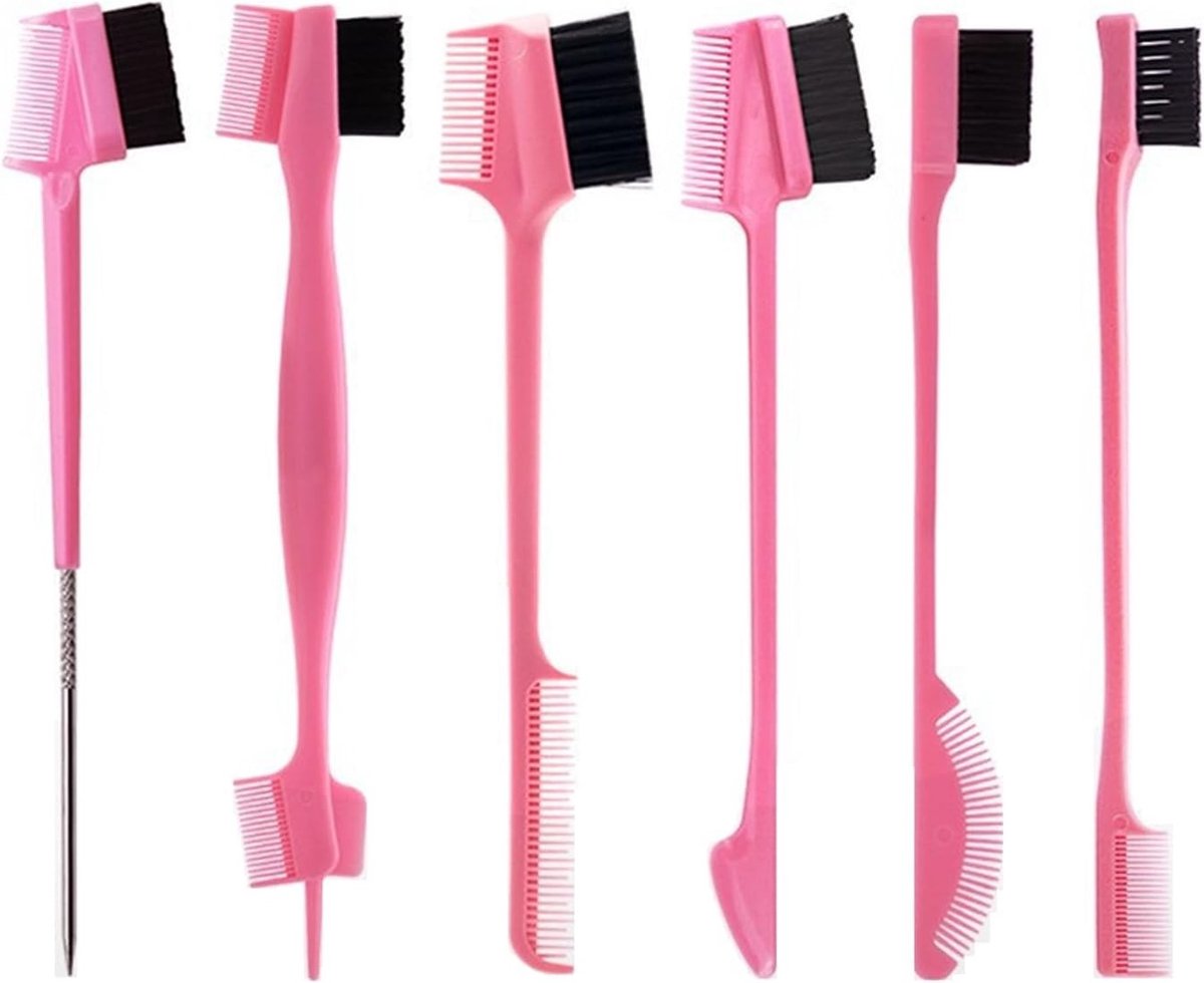 Dubbelzijdige wenkbrauw- en wimperborstelset voor make-up, 6 stuks, ideaal voor beginners en professionals, perfect voor precisie en styling