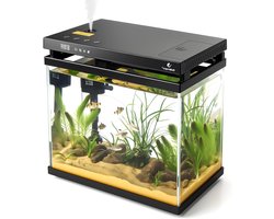 5-in-1 Mini Aquarium Starter Set met LED Verlichting, Automatische Voeding en Zelfreinigende Pomp, 8.6L Nano Aquarium Compleet met Aromatherapie en Onderhoudsvriendelijk Ontwerp
