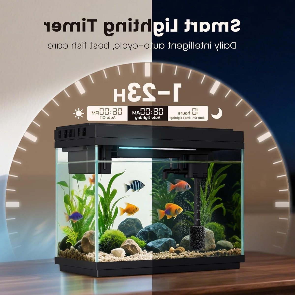 Complete Nano Aquarium Set van 9 Liter met LED Verlichting, Zelfreinigende Pomp en Filter, Ideaal voor Beginners en Aromatherapie thumbnail 5