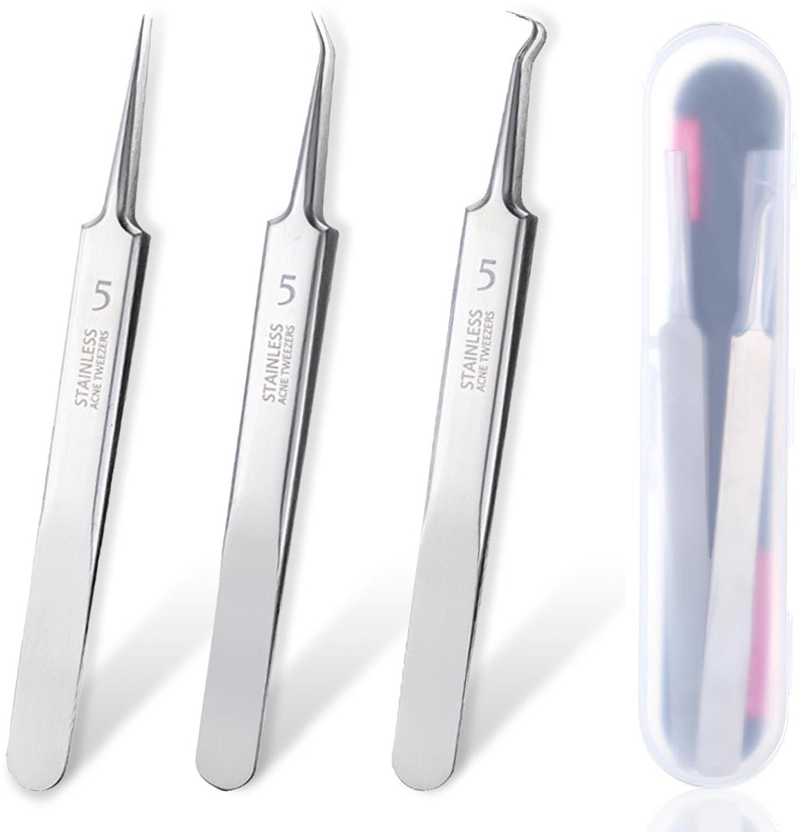 Professionele Zwarte Puntentrekker Set - 3 Stuks RVS Blackhead Tweezers
