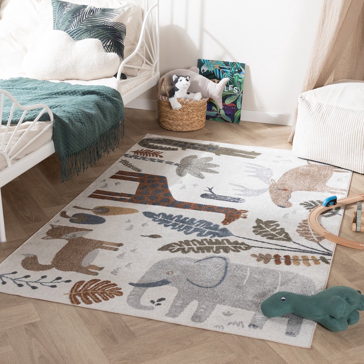 Little Olly Wasbaar kindervloerkleed - Mace Animals Creme - 120x170cm
