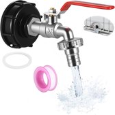 Adaptateur de réservoir d'eau IBC filetage 3/4 pouce, réservoir de robinet d'eau IBC 1000 L robinet d'eau de pluie, robinet en laiton en PP filetage grossier 60 mm