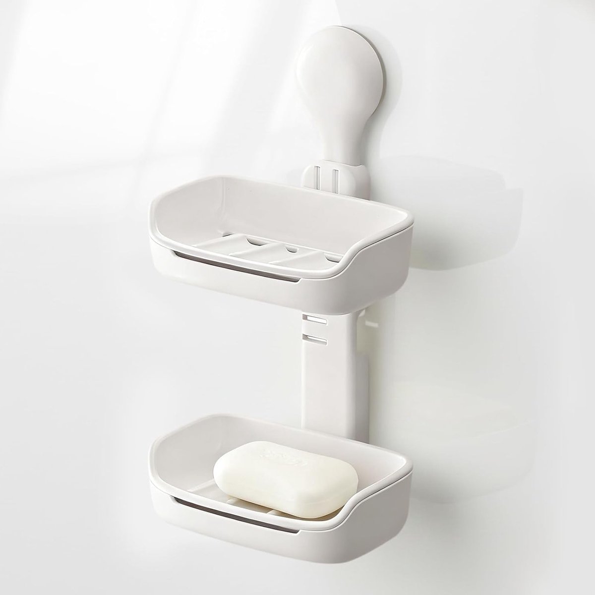 SnelShoppen - Witte Soap Dish zonder boren met afvoer, Wandbevestigde Zeep Houder met Suction Cup, Zeep Rek voor Badkamer en Keuken, 2 Installatiemeth
