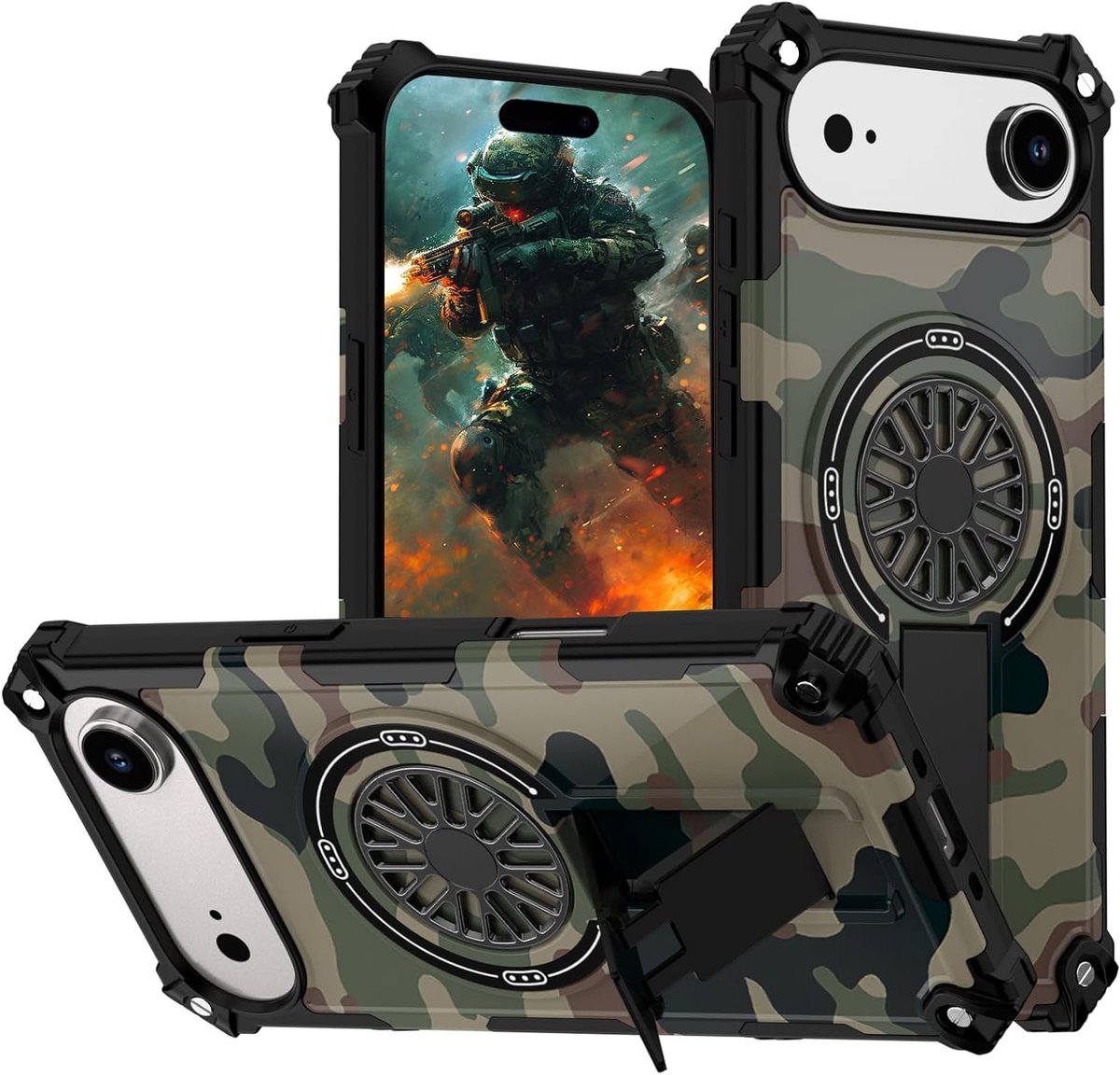Magnetische Hoes met Stand voor iPad Air - Camouflage Beschermende Cover, Schokbestendig en Decompressie Rugged Design, Army Green
