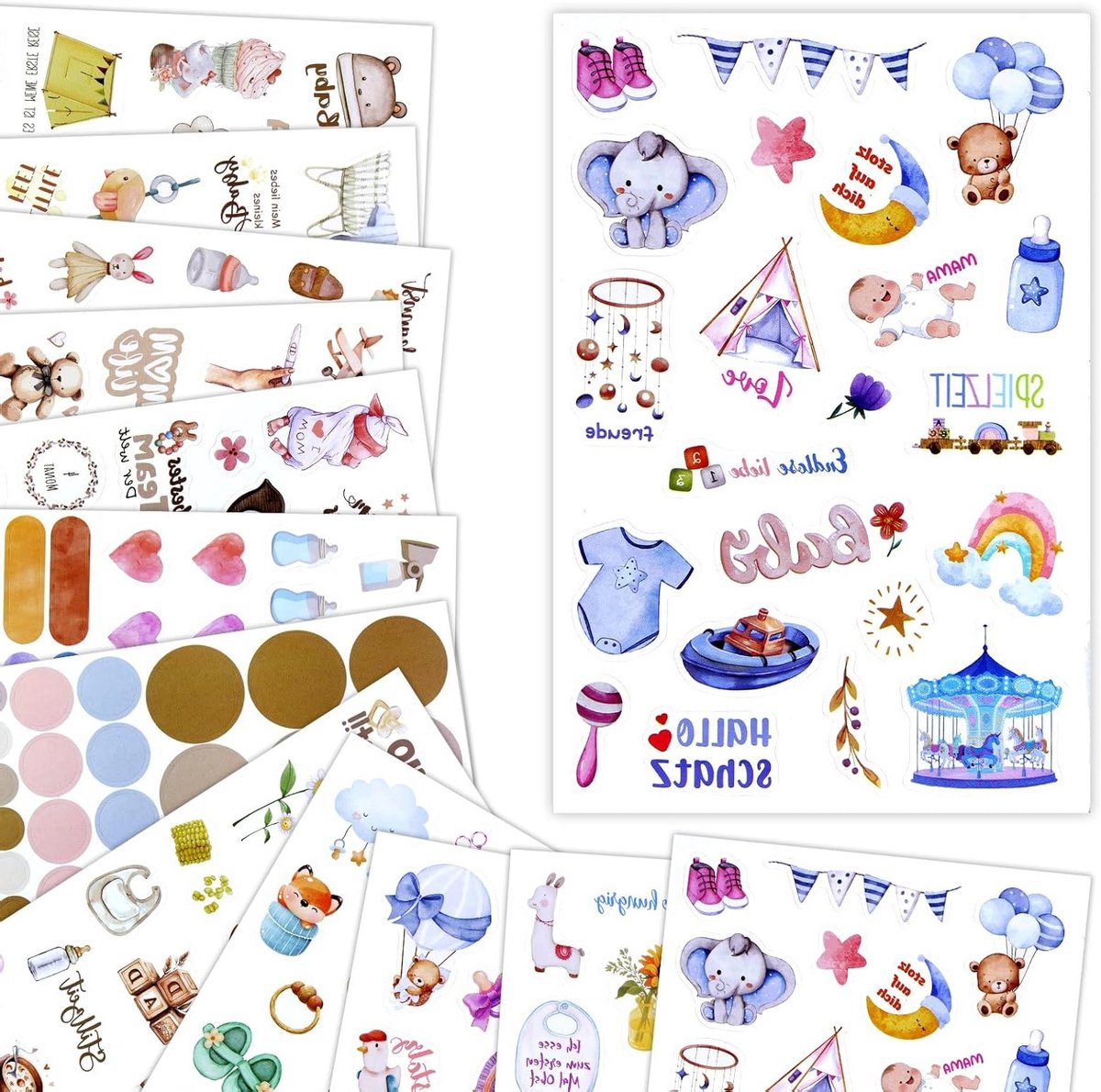 Schattige Stickers voor Baby Fotoalbums: 12 Stuks met Hartjes, Geboorte Stickers en Decoratieve Stickers voor Jongens en Meisjes