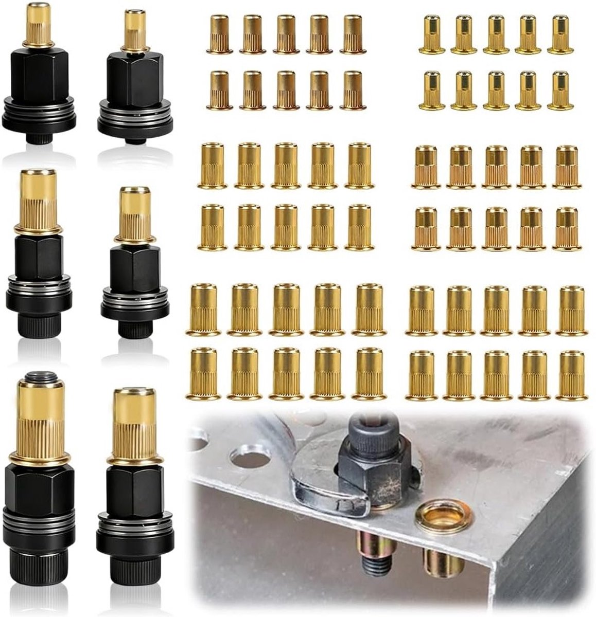 Complete Set van 66 Stuks Rivet Nuts voor M3 M4 M5 M6 M8 M10 - Inclusief 60 Rivet Moeren voor Diverse Toepassingen