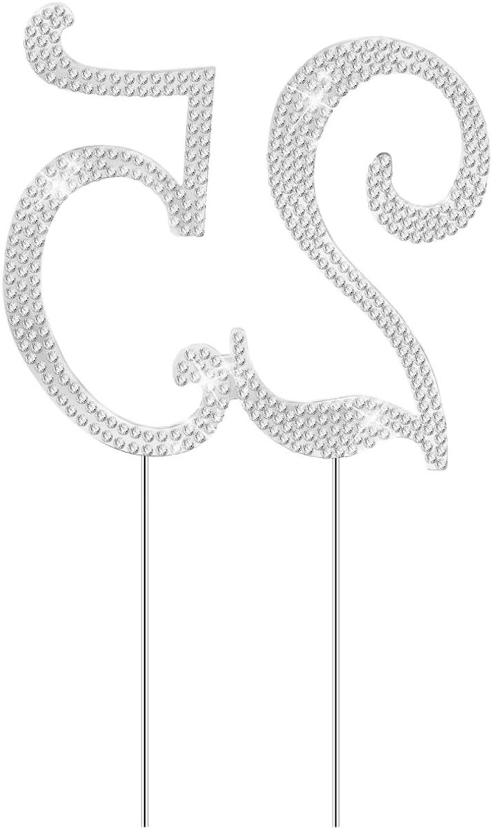 Cake Topper met Rhinestones voor 25e Verjaardag - Feestelijke Taartdecoratie en Accessoires in Zilver