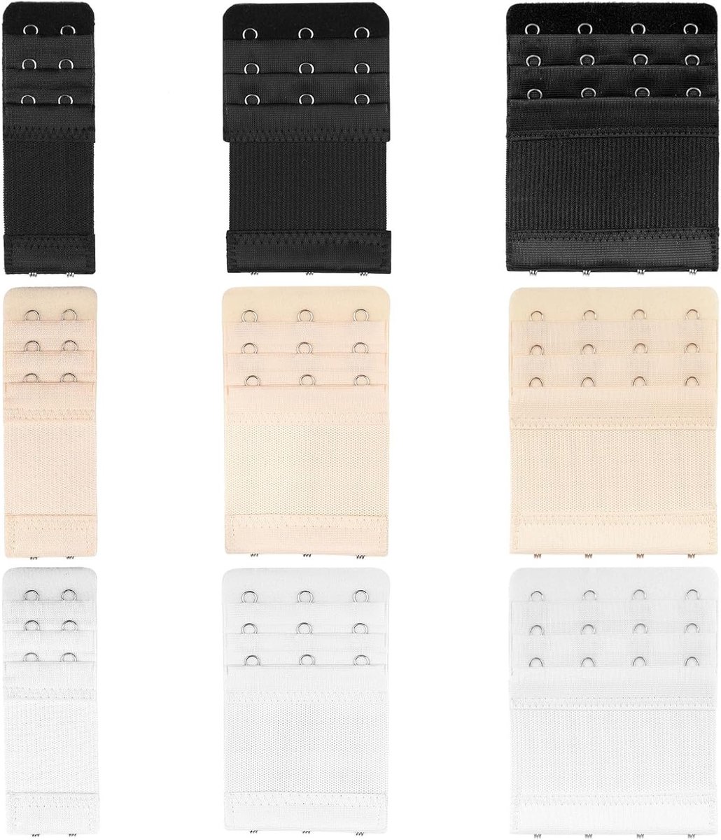 Uitbreiding voor Bh met 9 Stukken, 4, 3 en 2 Haakjes - Rekbare Bh Extender voor Zwangerschap en Comfortabele Pasvorm in Zwart en Wit