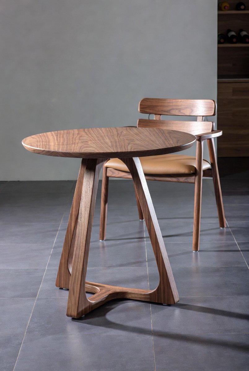 Mid-Century Moderne Ronde Eettafel van Massief Hout – Rustiek Design Keukentafel & Eetkamertafel voor 2-4 Personen – Compacte Tafel voor Kleine Ruimtes, Appartement & Studio Ganeey