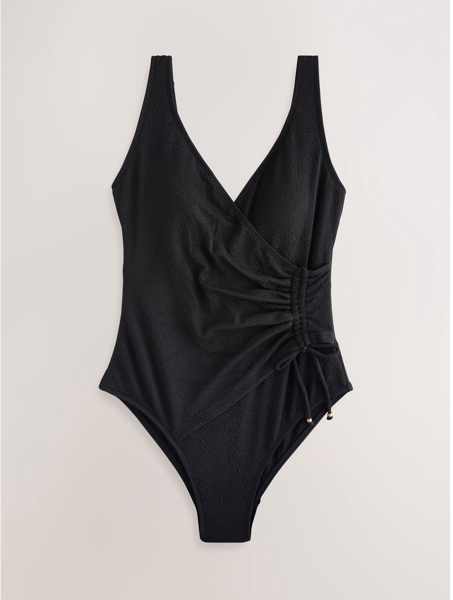 Next Dames - Vormgevend en buikcorrigerend badpak met gerimpelde zijkant - Tall - Zwart Black Textured