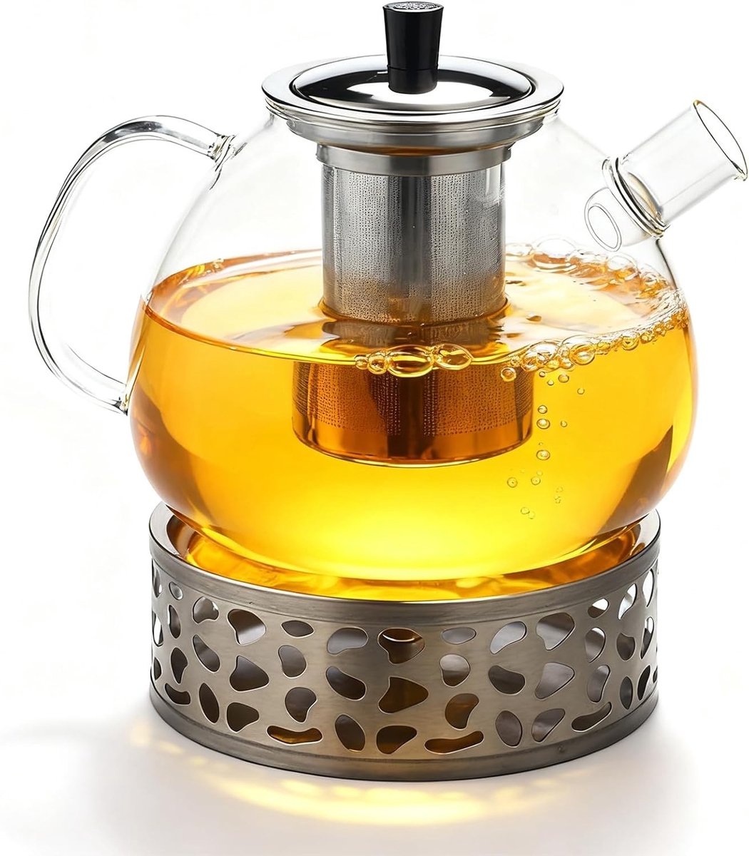 Glazen Theepot van Borosilicaat 1500 ml met Zeef, Geschikt voor Losse Thee en Theezakjes, Vaatwasserbestendig en Warmhoudend voor Fruitthee