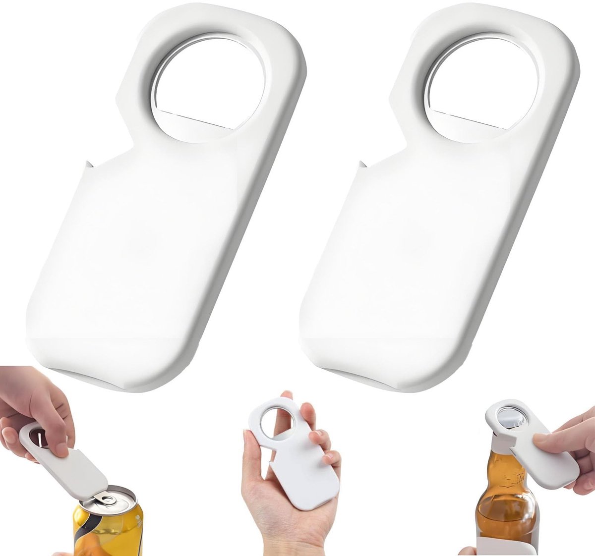 Dailygoods- Flesopener Multifunctioneel - Bieropener - Blikopener - Koelkastmagneet - 2 Stuks - Roestvrij Staal/Kunststof - Opener
