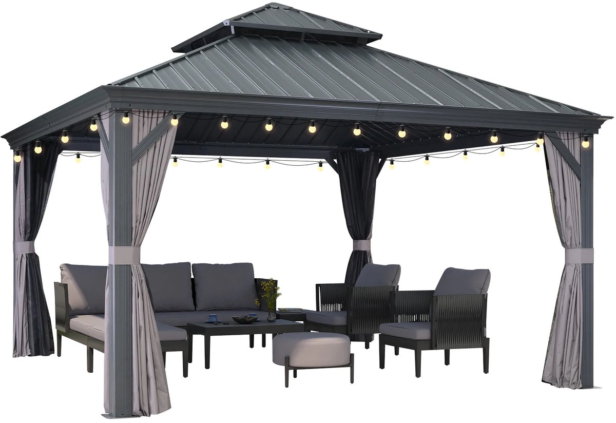 Purple Leaf Hardtop pavillon 4,6 x 4 m - gris luxe avec éclairage