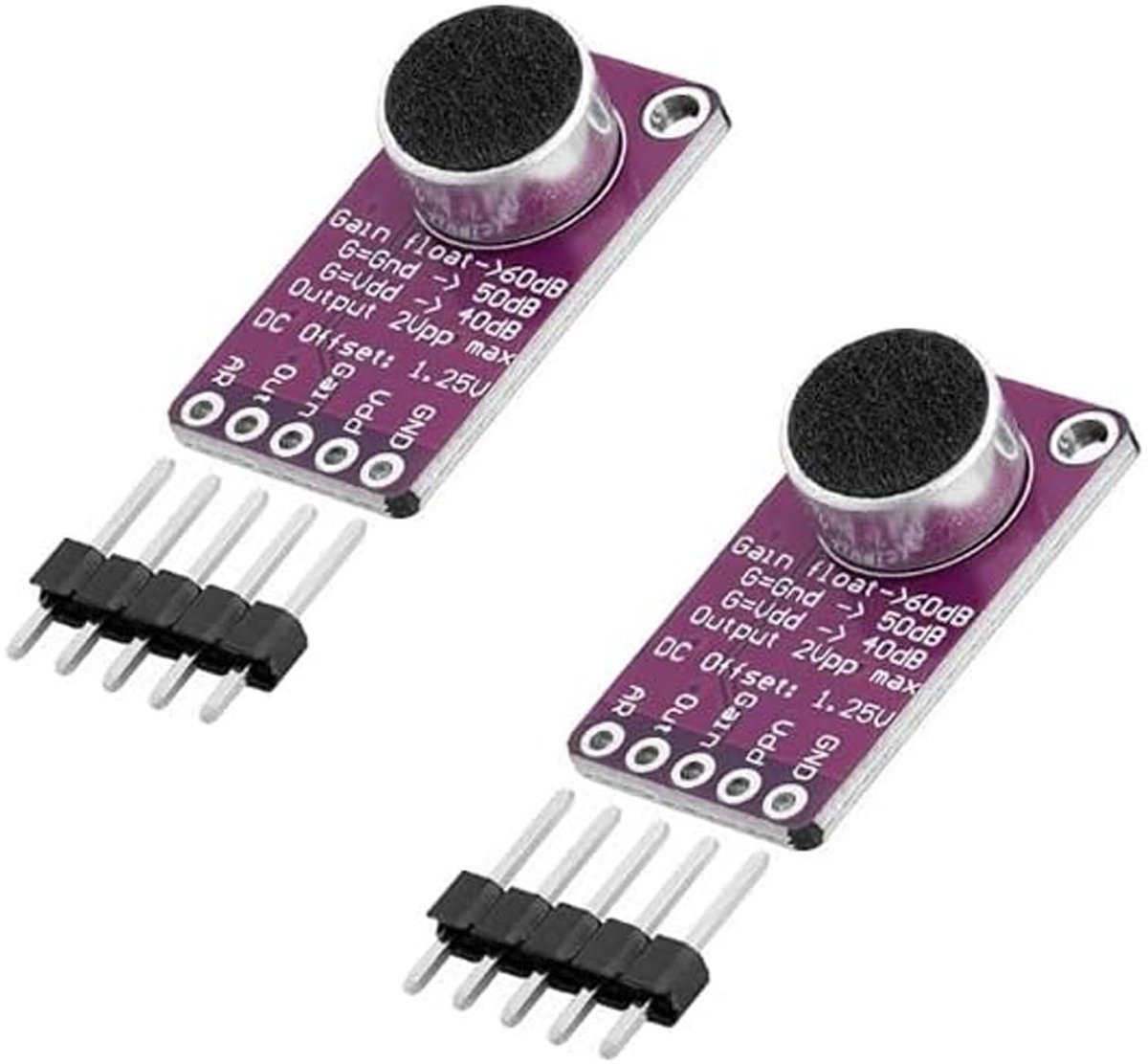 Dailygoods- Microfoonversterker met Auto Gain Control - MAX9814 - 2 stuks - Geluidsarme Microfoonbias - Instelbare Versterking tot 60 dB - Ruimtebesparende Behuizing - Microfoonmodule